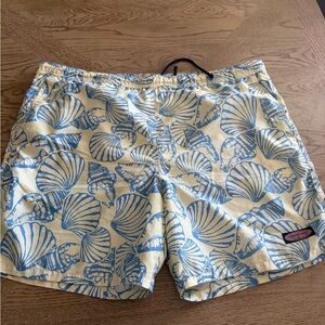 Vineyard Vines Yellow and Blue Shell Print Swim Trunks